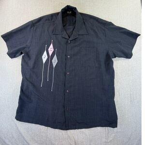 Steady Men 3XL Gray Diamond Note Embroidered Retro 50s Bowling Shirt Rockabilly